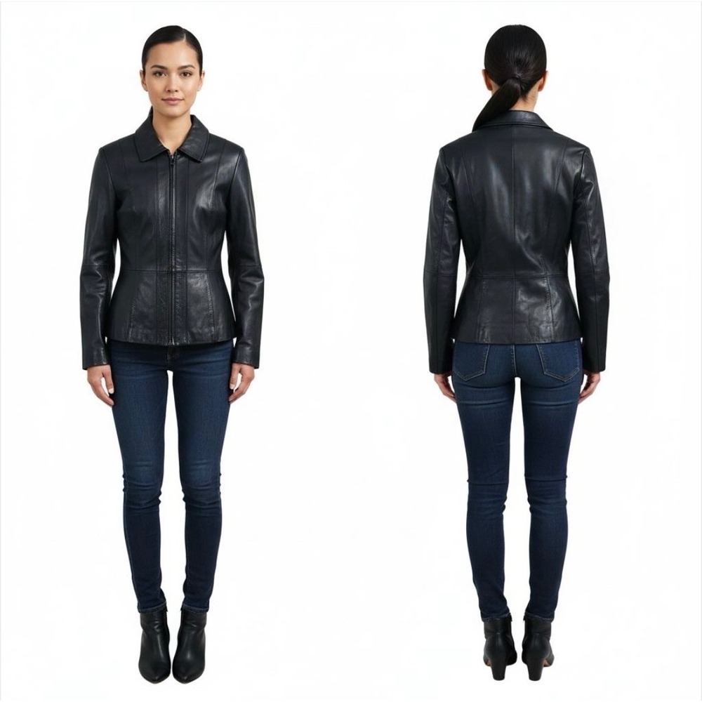 Wilsons Leather Pelle Studio Women Black Genuine Leather Jacket Size S